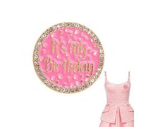 It's My Birthday Pin Round Metal Pink Birthdays Brooch Rhinestones Fun Birthday Lapel Pin Badges for Girl Women Gifts Birthday Party Decoration