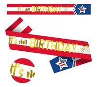 It's My Birthday Sash with Gold Foil - American Flag Birthday Sash Decorations for Girls or Boys, Women or Men, Sweet 16, 18th 21st 30th 40th or Any Happy Bday Party, USA Flag, Independence Day