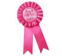 It's My Birthday Tinplate Badge Birthday Award Ribbon Pin, White and Gold, Party Decoration Gift Happy Birthday Badge Pins for Women & Girl, 6.0 Inches, Satin, no gemstone