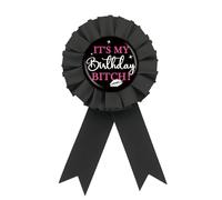 It's My Birthday Tinplate Badge Pin, Black Rosette It's Happy Birthday Button Pin, Funny Birthday Award Ribbon Brooch for 18th/21st/30th Party Supplies