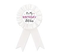 It's My Birthday Tinplate Badge Pin, Happy Birthday Button Pin, Funny Birthday White Rosette Badge Pin for Boys and Girls, Brooch Buttons for 18th/21st/30th Birthday Party