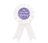 It's My Birthday Tinplate Badge Pin, Happy Birthday Button Pin, White Rosette Birthday Badge Pin for Girl, Purple Brooch Buttons for 18th/21st/30th Birthday Party Celebration