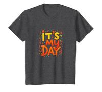 Its My Day Celebration Typography Art, Birthday Girl T-Shirt, Kids, Dark Heather Grey, 6 Years
