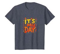 Its My Day Celebration Typography Art, Birthday Girl T-Shirt, Kids, Heather Blue, 6 Years