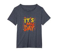 Its My Day Celebration Typography Art, Birthday Girl T-Shirt, Women's Plus, Heather Blue, 5X