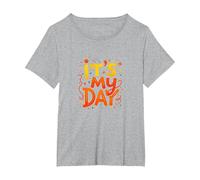 Its My Day Celebration Typography Art, Birthday Girl T-Shirt, Women's Plus, Heather Grey, 5X