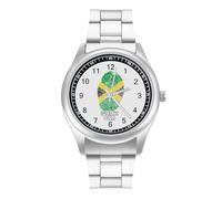 It's My DNA Jamaican Flag Quartz Watch for Men Stainless Steel Bands Classic Trendy Wristwatches Daily Business