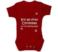 It's My First Christmas Let The Spoiling Begin Baby Grow/Bodysuit/Romper/Vest/T-Shirt Red or White 0 to 24M