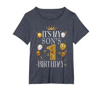 It's My Son's 1st Birthday Happy Birthday 1 Years Old T-Shirt, Women's Plus, Heather Blue, 2X