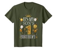 It's My Son's 1st Birthday Happy Birthday 1 Years Old T-Shirt, Youth, Olive Green, Large