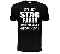 It's My Stag Do Bring Me Vodka & Charlie Stag Do Mens T Shirt Large Black
