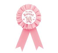 It's My Sweet 16 Birthday Tinplate Badge Pin, Pink Rosette It's My 16th Birthday Button Pin, Pink Bow Sixteen Award Ribbon Brooch for Girl Birthday Party Supplies