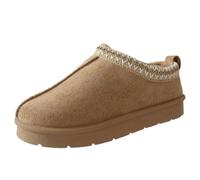 ITS NICE Girls Faux Suede Fur Lined Comfort Cosy Winter Warm Embroidered Aztec Slip On Mule Slipper Shoes Khaki EU 28