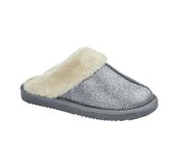 ITS NICE Ladies Glitter Mule Slippers with Faux Fur Collar, Grey (Grey/White, UK Footwear Size System, Adult, Women, Numeric, Medium, 5)