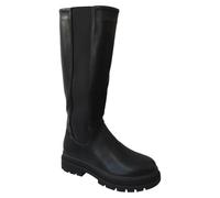 ITS NICE Ladies Mid Calf Boots Womens Faux Leather Zip Comfy Stretchy Fashion Winter Work Office Riding Biker Chunky Heel Black UK 4