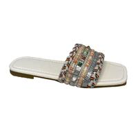 ITS NICE LADIES STUDDED SLIDERS OPEN TOE SLIDES WOMENS SUMMER BOHO BOHEMIAN INDIAN HIPSTER SANDALS SHOES (White, UK Footwear Size System, Adult, Women, Numeric, Medium, 5)