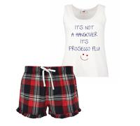 It's Not A Hangover It's Prosecco Flu PJ's Loungewear Lounge Wear Pink Tartan Frill Shorts 60 SECOND MAKEOVER Red XS