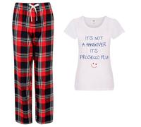 It's Not A Hangover It's Prosecco Flu PJ's Loungewear Lounge Wear Tartan Trouser Pants 60 SECOND MAKEOVER Red XL