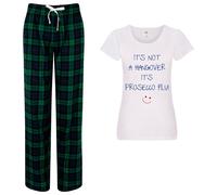 It's Not A Hangover It's Prosecco Flu PJ's Loungewear Lounge Wear Tartan Trouser Pants 60 SECOND MAKEOVER Green XL