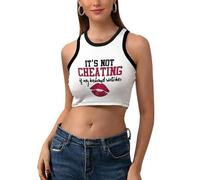 It's Not Cheating If My Husband Watches Design Crop Top Hotwife Humorous Flirtatious Style Tank Tops Swingers Naughty Camisole Women's Tight Tshirts Crop Vests White S