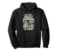 It's Not Drinking Alone if The Cat is Home Funny Cat Wine Pullover Hoodie