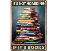 It's Not Hoarding If It's Books Signs-Vintage Tin Sign,Funny Signs for Bedroom Home Cafe Bookshelf Wall Library Decor 8x12inch