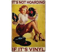 It's Not Hoarding If It's Vinyl - Gil Elvgren Pinup Music Poster Metal Tin Sign 12 X 8 Inch Funny Man Cave Home Office Bar Decor