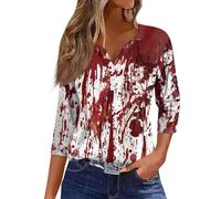 Its Not My Blood T-Shirt Three Quarter Sleeve Cardigans Woman's Tops Halloween T-Shirts Three Quarter Sleeve Tops for Women I'm Fine Tee Shirt Bloody Horror Cloth Tunic 3/4 Sleeve Tops