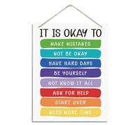 It's OK to Make Mistakes - Rustic Hanging Wood Plaque, Anxiety Relief Educational Wall Sign, Nursery & Playroom Decor, Psychologist Office Door Hanger