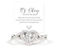 It's Okay Dual Teardrop Heart Ring, Silver Cubic Zirconia Teardrop Emotional Support Ring, Two Teardrops Joined Heart-Shaped Wedding Rings, Promise Rings for Women (10)