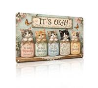 It's Okay Metal Sign - Cute Vintage Aluminum Wall Decor with Kittens and Glass Jars for Bedroom, Study, Kids Room, Living Room, Home Office, 8x12 Inches (26108)