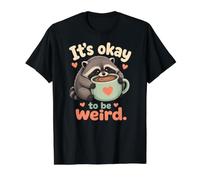 Its Okay to Be Weird Cute Raccoon Coffee Hug Self Love Value Graphic T-Shirt, Men, Black, S