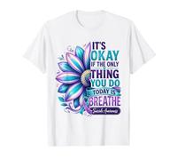 It's Okay to Breathe Suicide Awareness Flower Value Graphic T-Shirt, Men, White, M