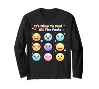 It's Okay to Feel All The Feels Emotional Faces Cartoon Girl Long Sleeve T-Shirt