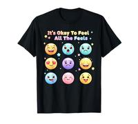 It's Okay to Feel All The Feels Emotional Faces Cartoon Girl T-Shirt