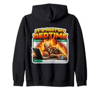 It's Past My Bedtime Funny Skeleton Flames Burnout Meme Fun Zip Hoodie