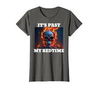 It's Past My Bedtime Skeleton Meme Flames T-Shirt, Women, Asphalt Grey, Small
