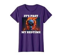 It's Past My Bedtime Skeleton Meme Flames T-Shirt, Women, Purple, X-Small