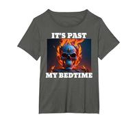 It's Past My Bedtime Skeleton Meme Flames T-Shirt, Women's Plus, Asphalt Grey, 1X