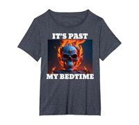 It's Past My Bedtime Skeleton Meme Flames T-Shirt, Women's Plus, Heather Blue, 1X