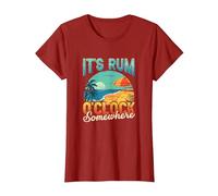 Its Rum Oclock Somewhere Summer Vacation Beach Drinking T-Shirt, Women, Cranberry Red, Small