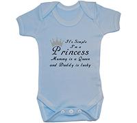 It's Simple I'm A Princess Mummy is A Queen & Daddy is Lucky Baby Bodysuit/Romper/Vest/T-Shirt - 3-6 Months - Sky Blue