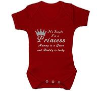 It's Simple I'm A Princess Mummy is A Queen & Daddy is Lucky Baby Bodysuit/Romper/Vest/T-Shirt - 3-6 Months - Red