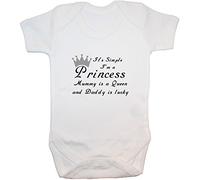 It's Simple I'm A Princess Mummy is A Queen & Daddy is Lucky Baby Bodysuit/Romper/Vest/T-Shirt - 6-12 Months - White