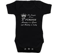 It's Simple I'm A Princess Mummy is A Queen & Daddy is Lucky Baby Bodysuit/Romper/Vest/T-Shirt - 6-12 Months - Black