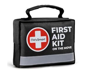 It's Smart Premium Compact Grab and Go First Aid Kit, 150 Pieces, Black Travel Bag, Emergency Essentials for Hiking, Home, Camping, Car with Emergency Blanket, Bandages and Burns Gel