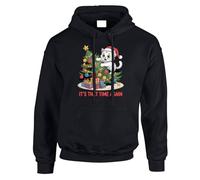It's That Time Again Cat Christmas Tree Mens Hoodie Funny Festive Xmas Gift Hoody Black - Medium