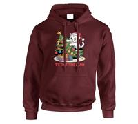 It's That Time Again Cat Christmas Tree Mens Hoodie Funny Festive Xmas Gift Hoody Maroon - Large