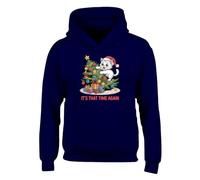 It's That Time Again Cat Christmas Tree Mens Hoodie Funny Festive Xmas Gift Hoody Navy Blue - XX-Large