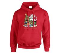 It's That Time Again Cat Christmas Tree Mens Hoodie Funny Festive Xmas Gift Hoody Red - Youth Small (Age 5-6)